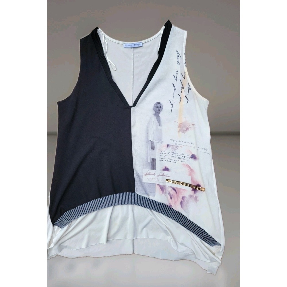 Zara Lady Contrast Print Top Size Small  White Black
